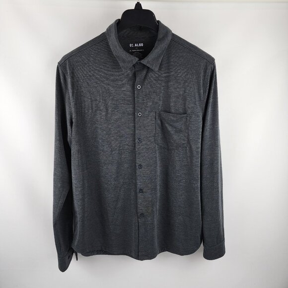 01.Algo Dress Shirt Mens Large Charcoal Gray L/S Performance Button Up - Picture 1 of 6